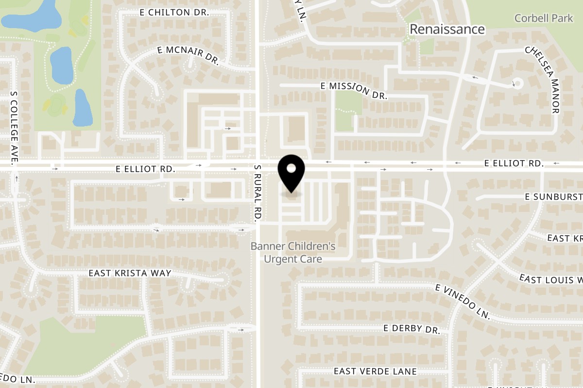 Map showing the location of Passage to India on 909 E Elliot Rd in Tempe